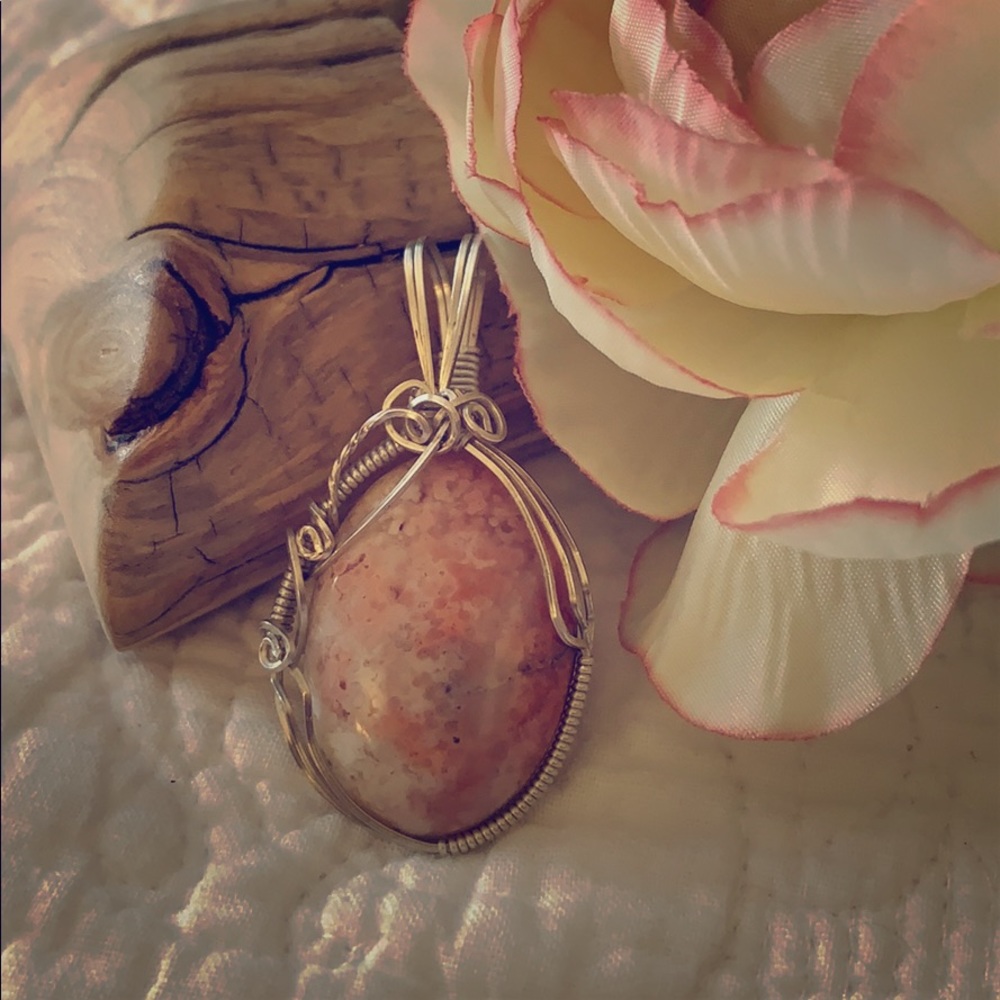 Pink Rhodonite gemstone sterling silver pendant